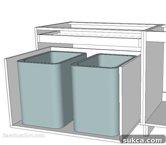 Middle laundry cabinet concept showing a large pullout drawer for two laundry baskets