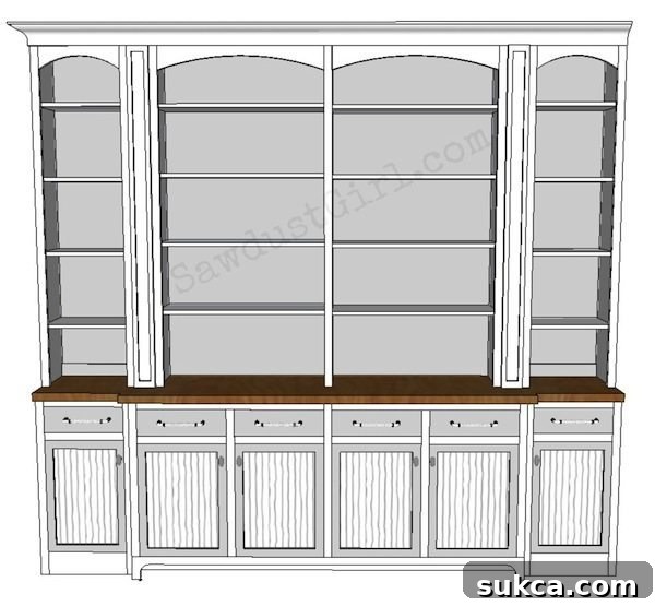 Built-in buffet with columns for support