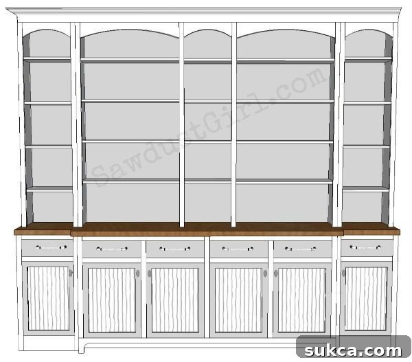 Balanced built-in buffet design with narrow center