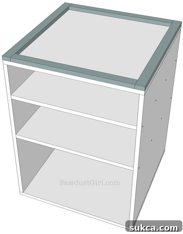 Adding a protective 1x1 lip around the top edge of the work cart to prevent items from rolling off