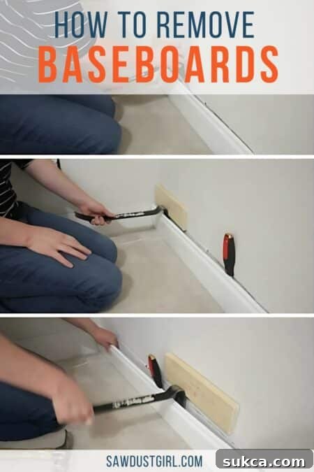 Cleanly removed baseboard trim ready for reuse or disposal, showcasing a successful damage-free removal.