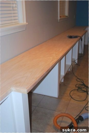 Ready for the magic of stain and finish Oak plywood countertop fully sanded and prepared for staining