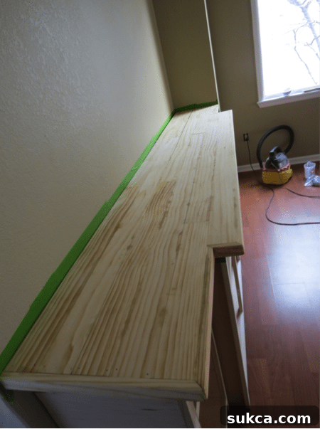 Beautiful wood countertop installed on built-in buffet