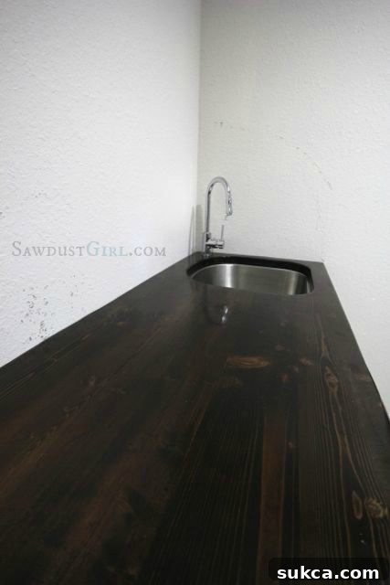 Custom wood countertops in laundry room finished with Tung Oil
