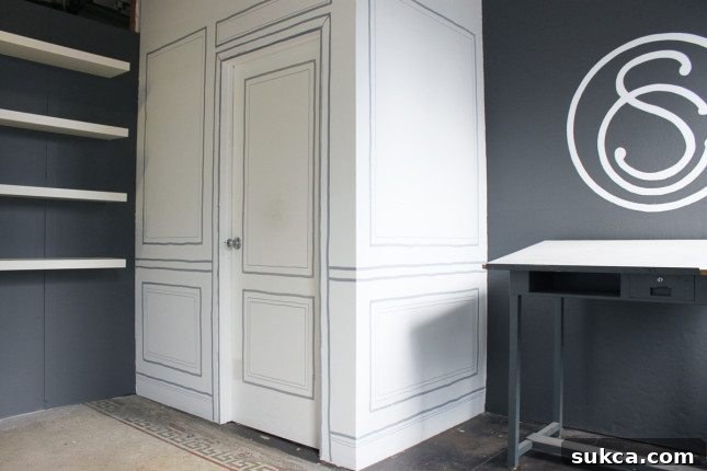 Creative Hand-Drawn Faux Molding Idea for Walls