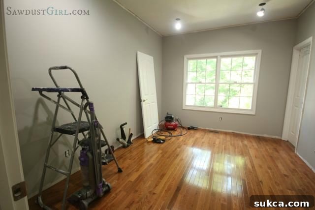 DIY office floor installation Narrow plank red oak flooring in the office