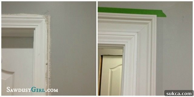 Adding a second trim to the existing builder basic moulding to create a wide, custom door casing.