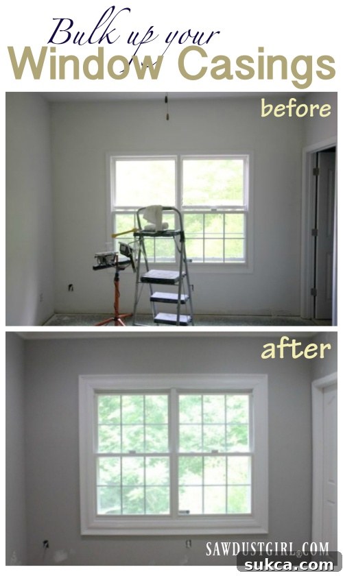 Bulk Up Your Window Casings Before and after view of a window casing showing the impressive transformation after bulking up the trim.