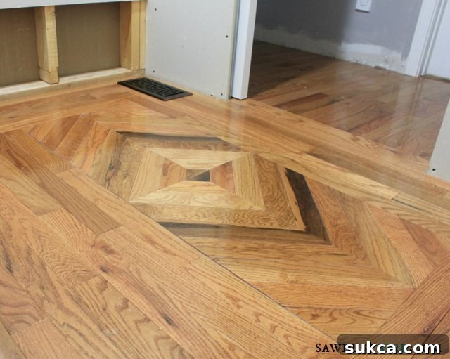 Completed Patterned Wood Floors in Powder Room