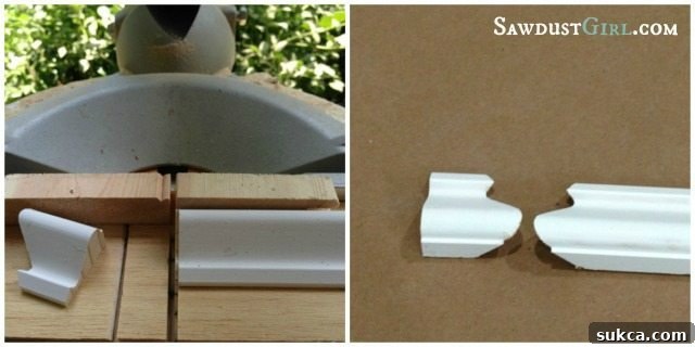 Cutting a return on trim molding in progress