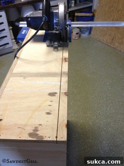using Kreg RipCut to trim down an assembled cabinet