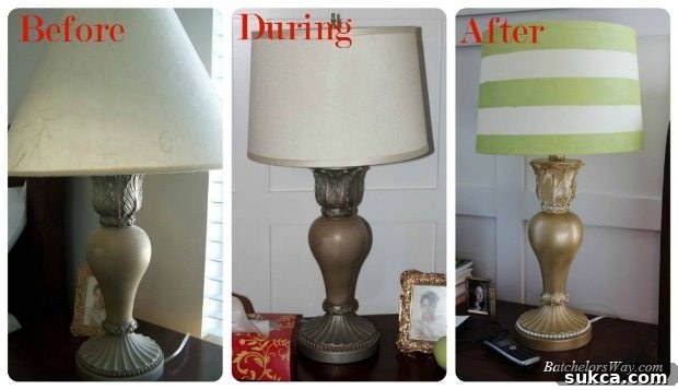 Before and after of a DIY lamp revamp