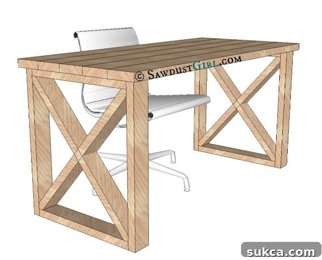 DIY X-leg Office Desk plans and tutorial for a sturdy and affordable home office solution.