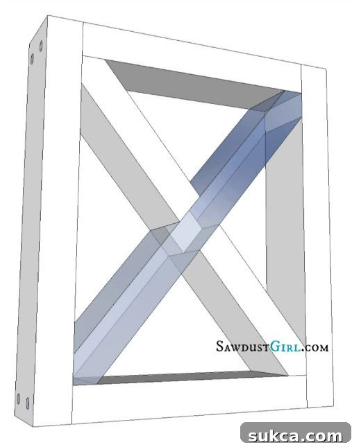X-Leg Desk plans and tutorial from @Sawdust Girl, showing interlocked X-legs.