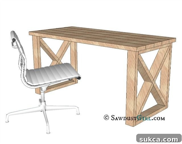 Completed X-Leg Desk plans and tutorial from @Sawdust Girl.