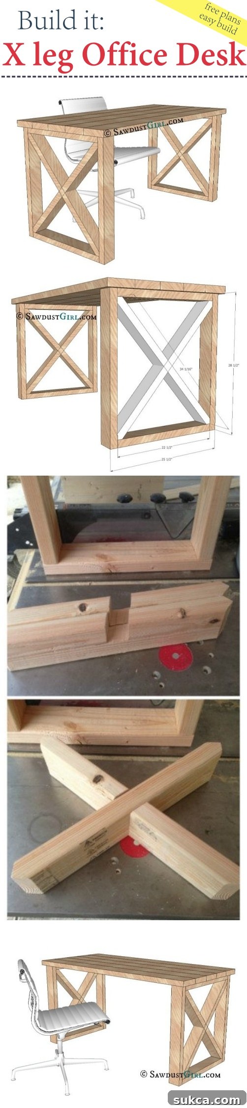 X-leg office desk plans download