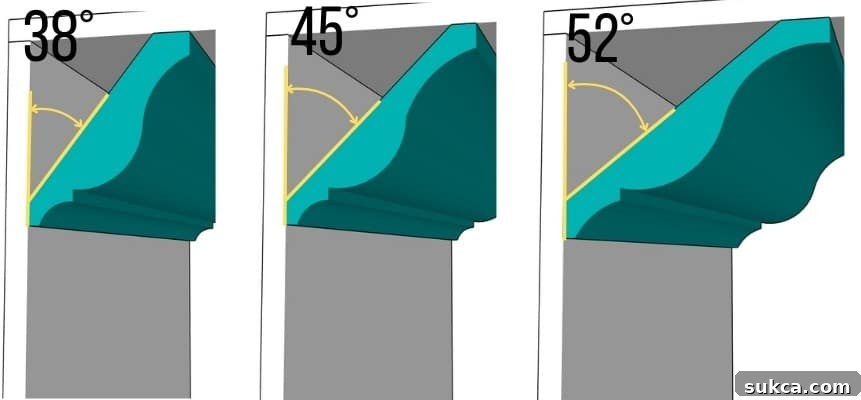 Diagram illustrating crown molding spring angle measurement.