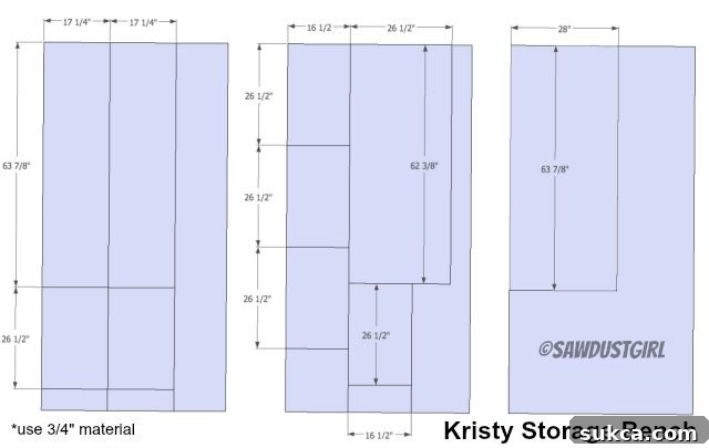 Detailed cut list diagram for the storage bench, showing dimensions for all wood pieces