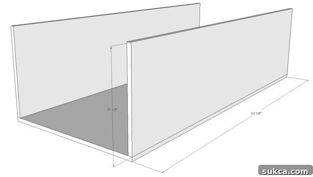 Close-up of attaching long sides to the bottom panel using pocket holes or screws for a sturdy base
