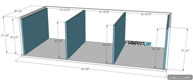 Securing the internal dividers within the storage bench structure using glue and pocket hole screws