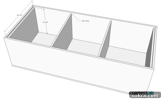 Close-up demonstrating how the recessed dividers create a support lip for the bench top