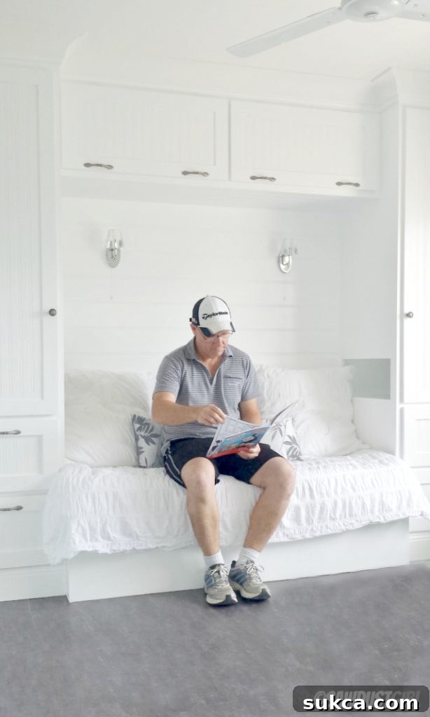 William and Dad Enjoying Built-in Daybed