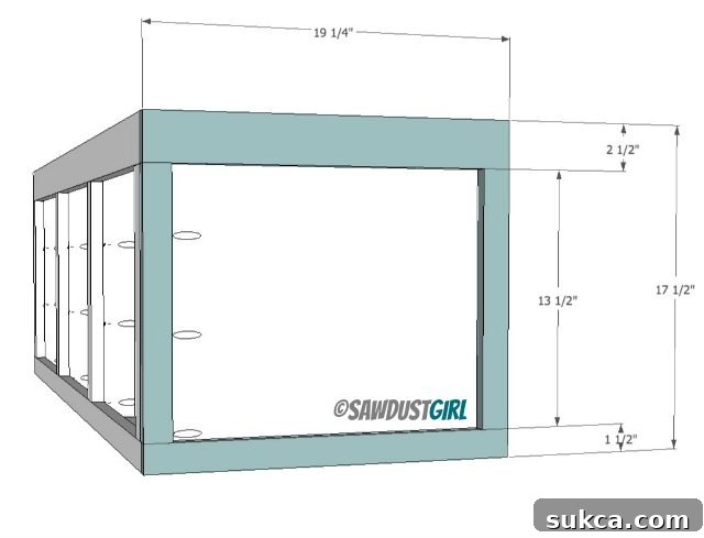 Platform storage bed plans illustrating end faceframe construction and attachment