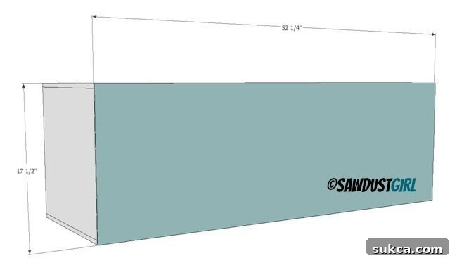 Platform storage bed plans showing the back panel attachment