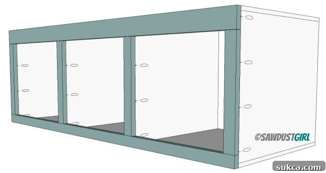 Platform storage bed plans showing front faceframe attachment