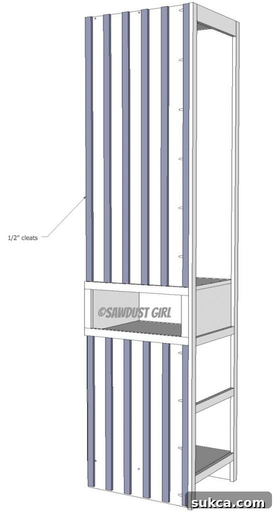 Add Cleats for Side Panel Tower step 9: Adding 1/2 inch cleats to the side for panel flushness