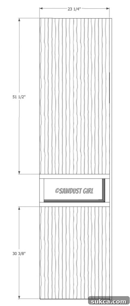 Attach Decorative Side Panel Tower step 10: Attaching beadboard to the side of the cabinet