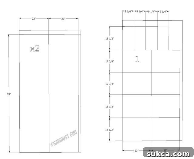 Wardrobe Tower Cut List Detailed cut list diagram for wardrobe towers