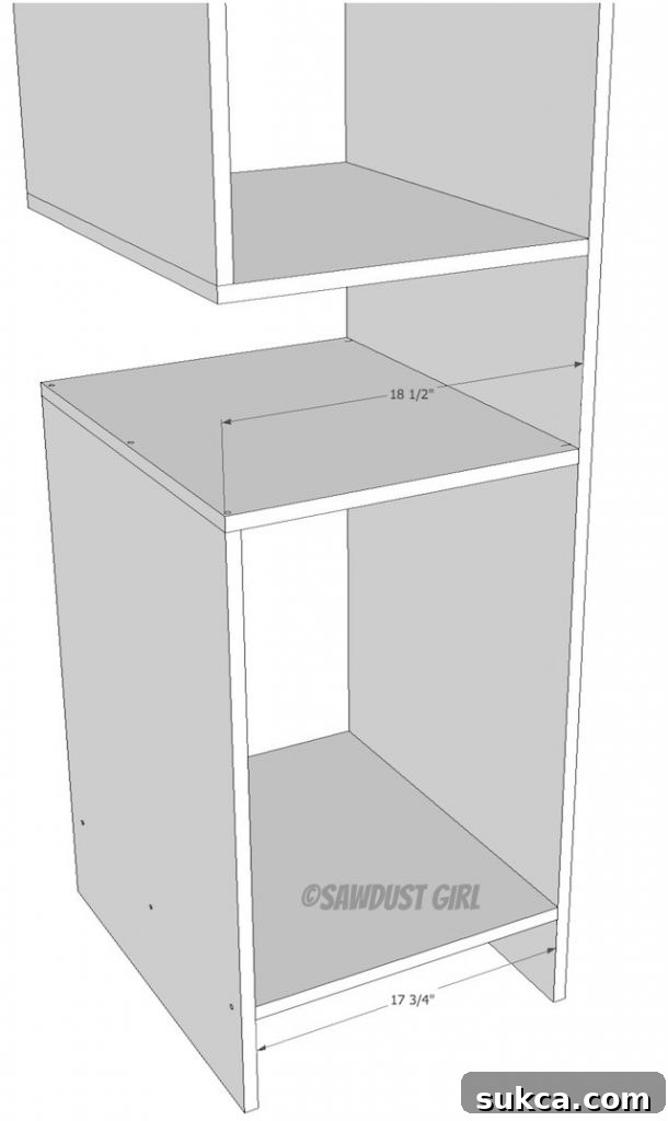 Close-up of Tower Cubby Construction Step 2 tower construction close up showing cubby detail