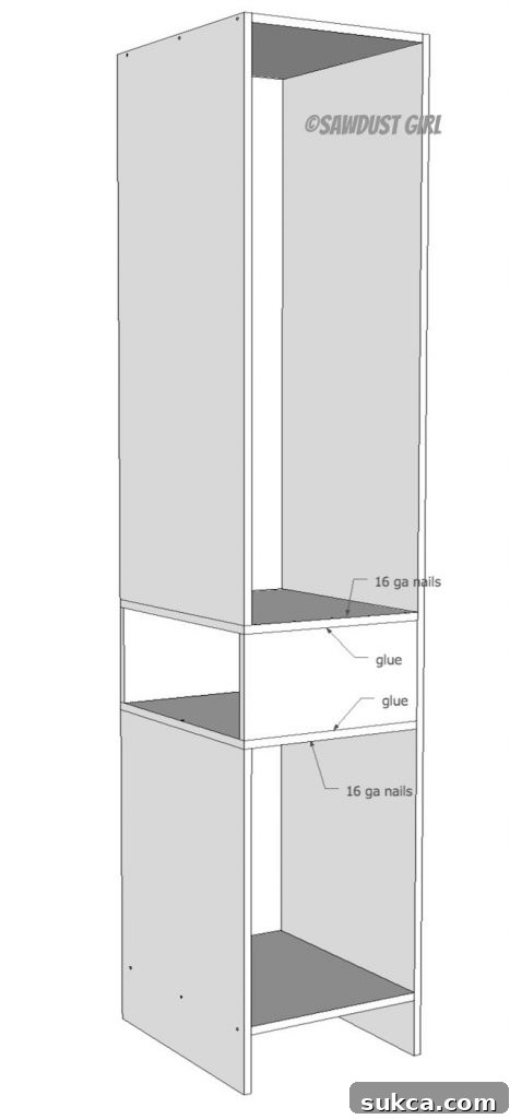 Secure Cubby Framework Building a wardrobe: Securing the cubby front and back