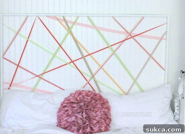 Colorful DIY Ribbon Headboard for a Kid's Room Sophie's colorful DIY ribbon headboard