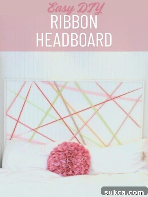 Beautiful Finished Ribbon Headboard Finished DIY ribbon headboard adding charm to a bedroom