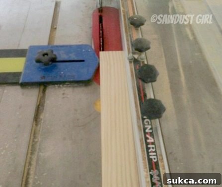 Table Saw Setup for Thin Wood Strips Cutting thin pine strips on a table saw with a thin rip jig for wood bending