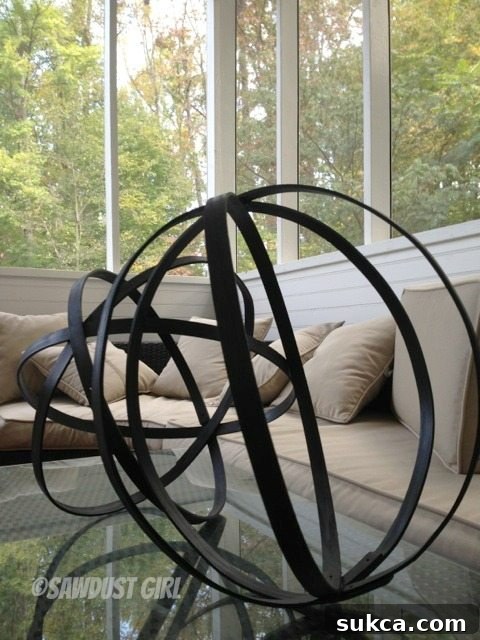 Completed Decorative Wood Spheres Finished large DIY decorative wood spheres displayed as elegant home decor accents
