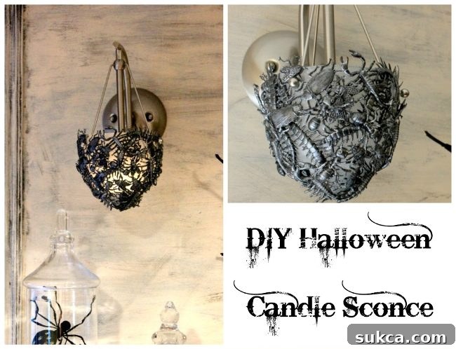 Making DIY Halloween sconce for spooky decor