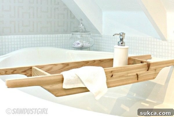 Finished DIY Cedar Bath Caddy Ready for Relaxation