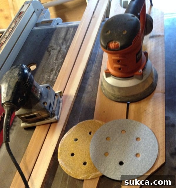 Thorough Sanding for a Smooth Cedar Bath Caddy Surface