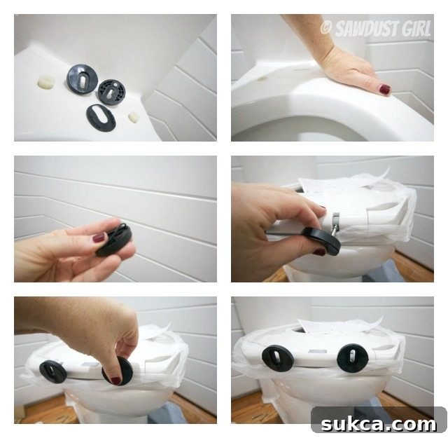 How to install a one-piece toilet seat Steps for installing a toilet seat hinge onto a new toilet.