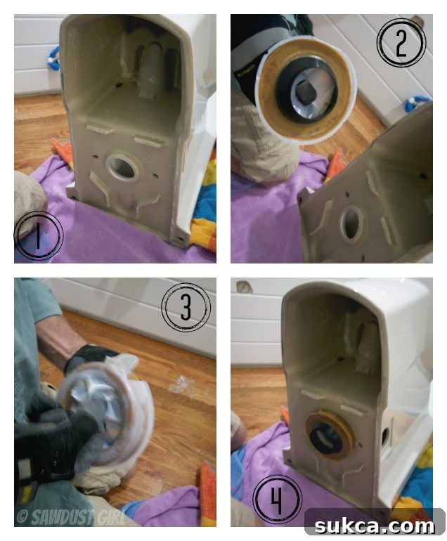 How to replace wax ring on toilet Proper placement of an extra thick wax ring on the bottom of a new one-piece toilet.