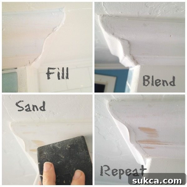 Crown molding after spackle fix Crown molding after spackle fix