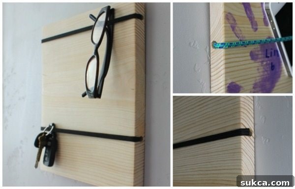 Side view of a DIY Organizer Board showing cleanly threaded strap through pocket holes