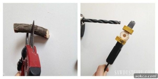 Gathering and Cutting Twigs for DIY Push Pins