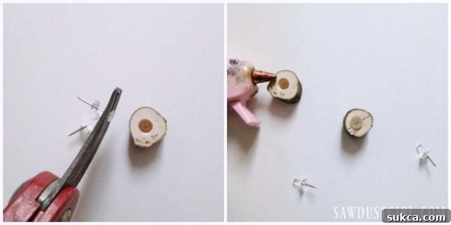 Drilling Holes into Twigs for Push Pin Insertion