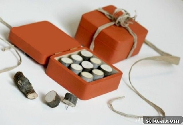 Beautifully Packaged DIY Twig Push Pins as a Gift Set