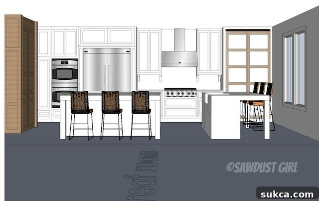 Initial Kitchen Island Plan Original proposed kitchen island layout with seating area