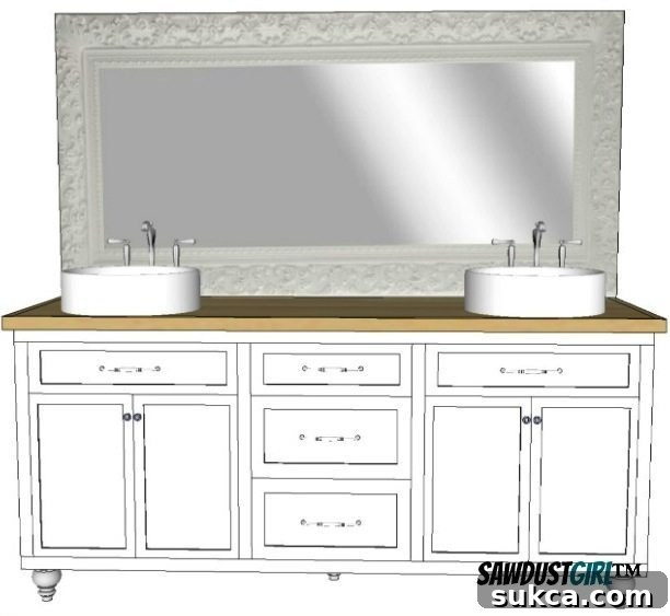 Detailed Double Vanity Plans with Center Drawers